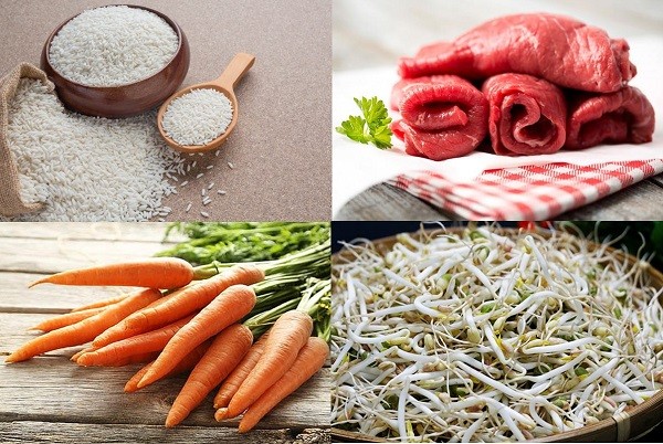 Nguyên liệu tươi để nấu cháo thịt bò cà rốt giá đỗ