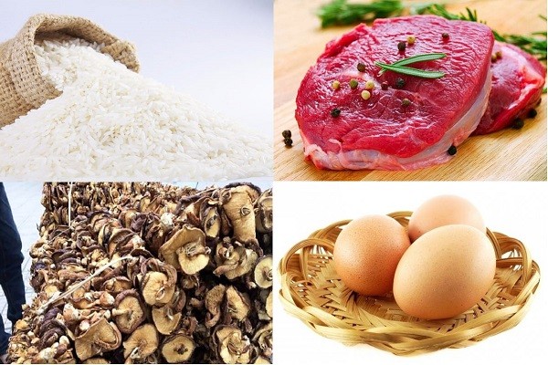 Nguyên liệu tươi để nấu cháo thịt bò trứng nấm hương