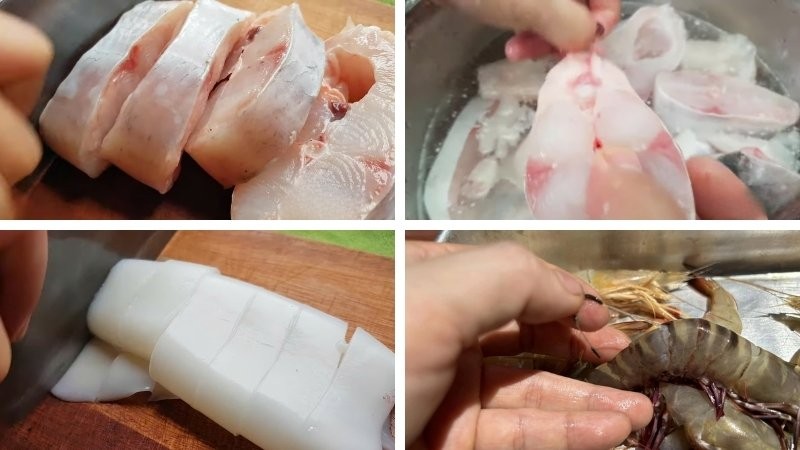 Sơ chế hải sản cho lẩu cá basa