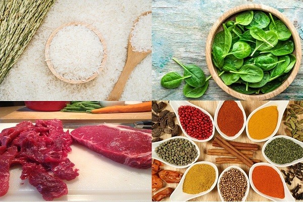 Nguyên liệu tươi để nấu cháo thịt bò cải bó xôi