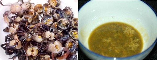 Cua tách riêng thân và mai, khêu lấy phần gạch cua ở mai để riêng