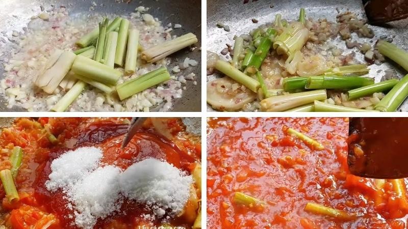 Xào kỹ hỗn hợp giúp nước lẩu cá basa có màu đẹp và vị đậm đà hơn