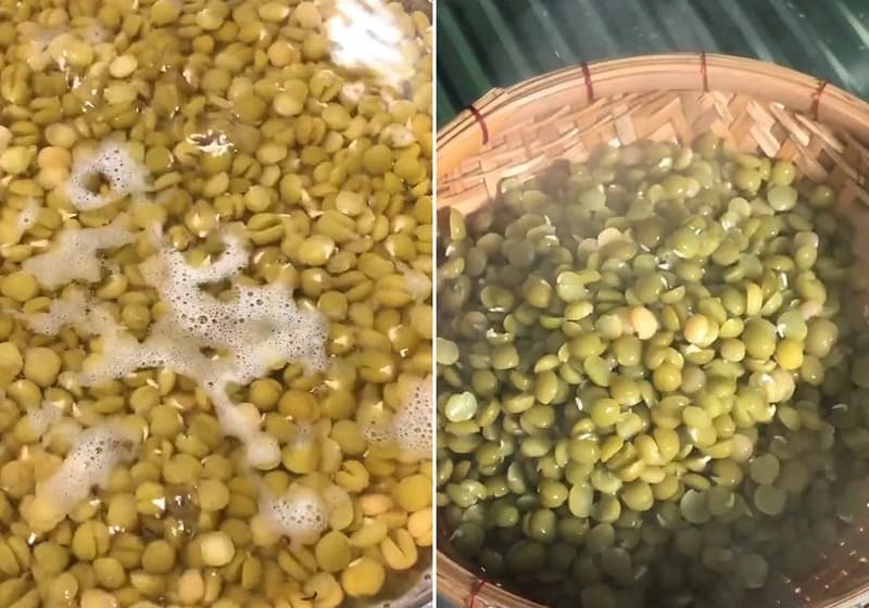 Luộc đậu Hà Lan để làm sữa sánh mịn và dễ xay