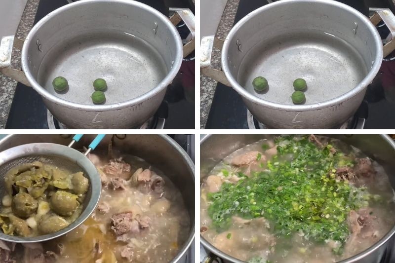 Sấu đang được dầm nhuyễn để lấy nước cốt chua thanh cho món lẩu vịt om sấu