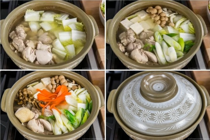 Thưởng thức nồi lẩu gà nấm nóng hổi trên bếp lẩu tại bàn