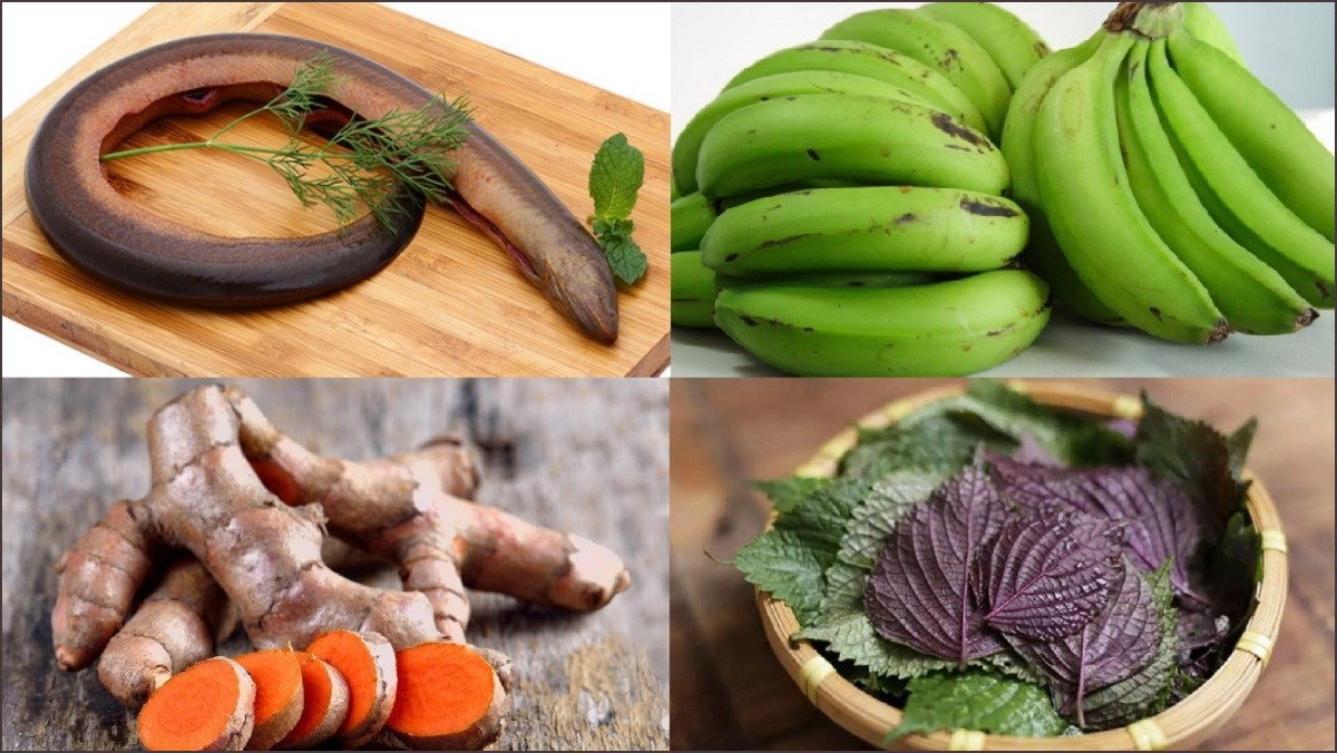 Nguyên liệu tươi ngon chuẩn bị cho món lươn om chuối xanh
