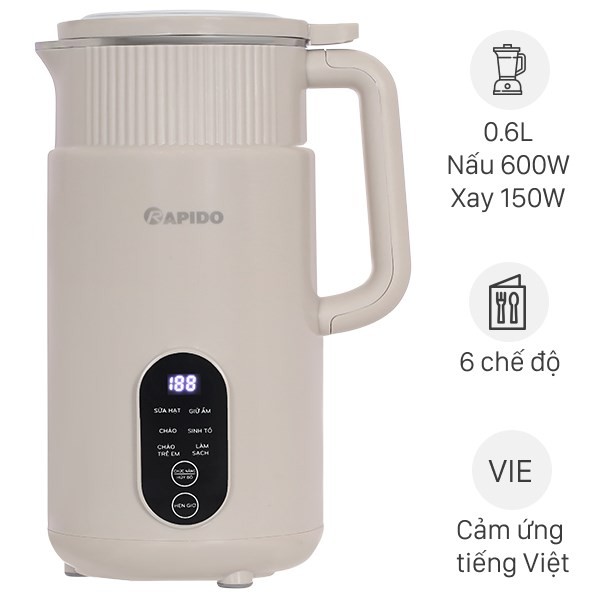 Máy làm sữa hạt đa năng Rapido RHB-500DW màu xám, nhỏ gọn cho gia đình
