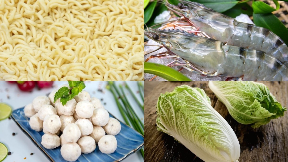 Tổng hợp nguyên liệu tươi sống cho cách nấu mì cay hải sản