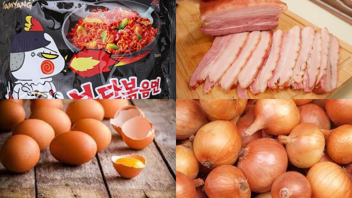 Nguyên liệu chính cho món mì cay Samyang thịt xông khói và các tips chọn nguyên liệu