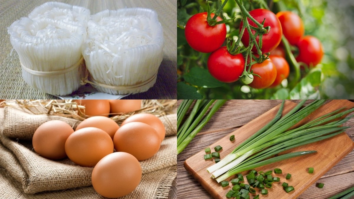 Nguyên liệu chính cho món mì gạo cà chua trứng