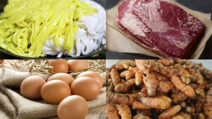 Toàn bộ nguyên liệu tươi sống chuẩn bị cho món mì quảng bò