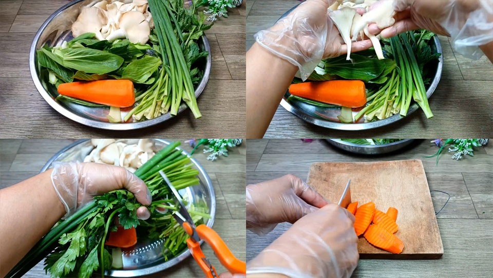 Lần lượt sơ chế rau củ