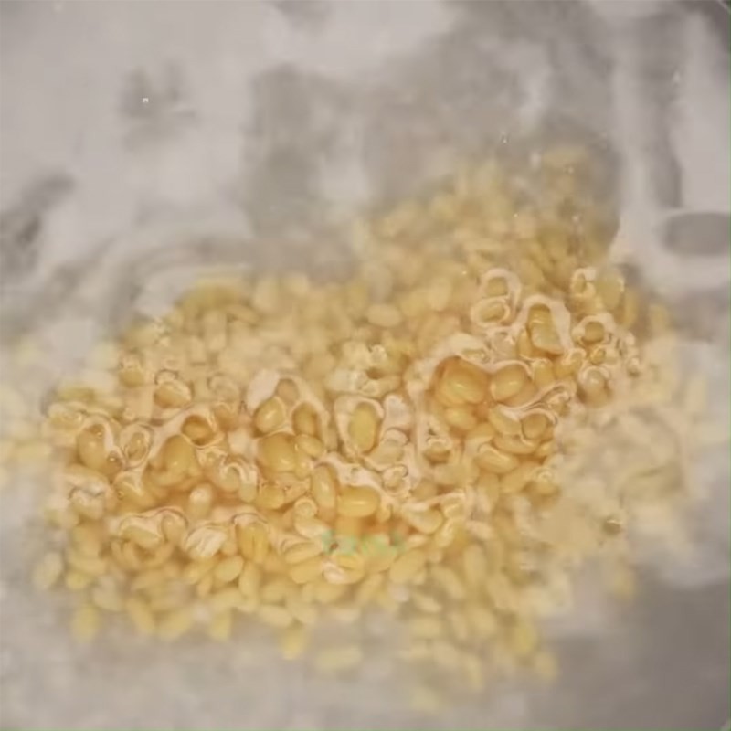 Cháo đang sôi nhẹ, hạt gạo và đậu xanh nở bung đều, là lúc chuẩn bị thêm các nguyên liệu khác vào món cháo gà hạt sen.