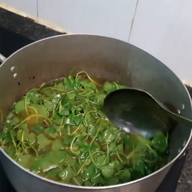 Cho rau má vào canh tôm tươi