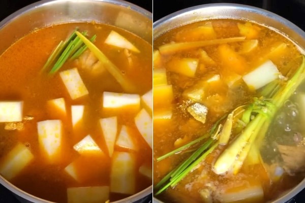 Nồi gà hầm sả đang sôi trên bếp, chuẩn bị hoàn thành