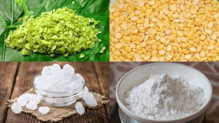 Các nguyên liệu cần thiết để nấu canh khoai mỡ chay thịt bằm, bao gồm khoai mỡ, thịt bằm chay và hành lá