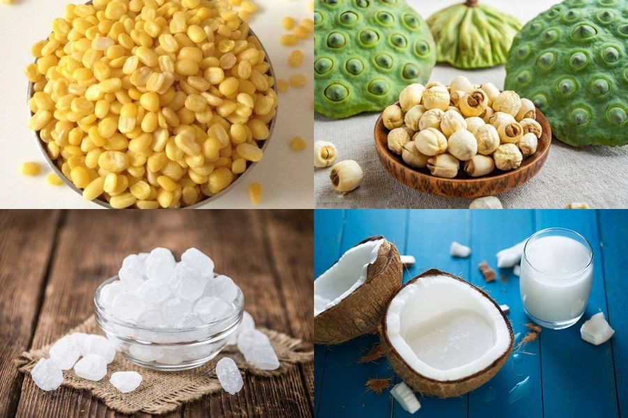 Nguyên liệu nấu chè đậu xanh hạt sen.