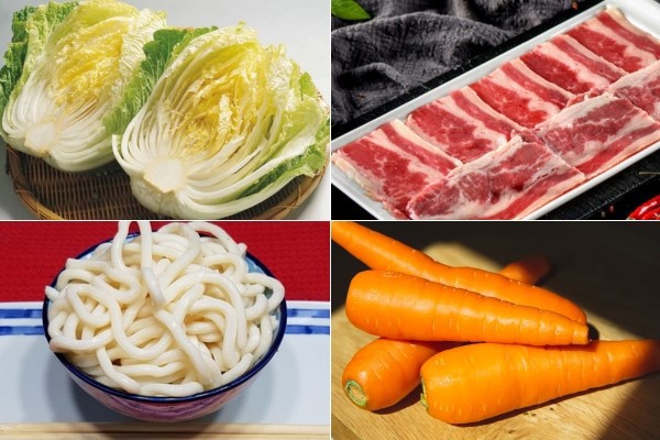 Nguyên liệu phong phú cho món mì udon xào (Yaki Udon) hấp dẫn
