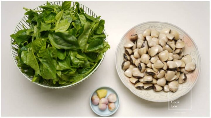 Nguyên liệu chuẩn bị cho món canh ngao mồng tơi