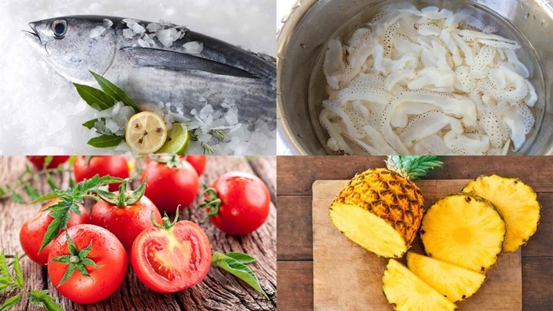 Các nguyên liệu tươi ngon để chế biến món bún cá ngừ sứa Nha Trang