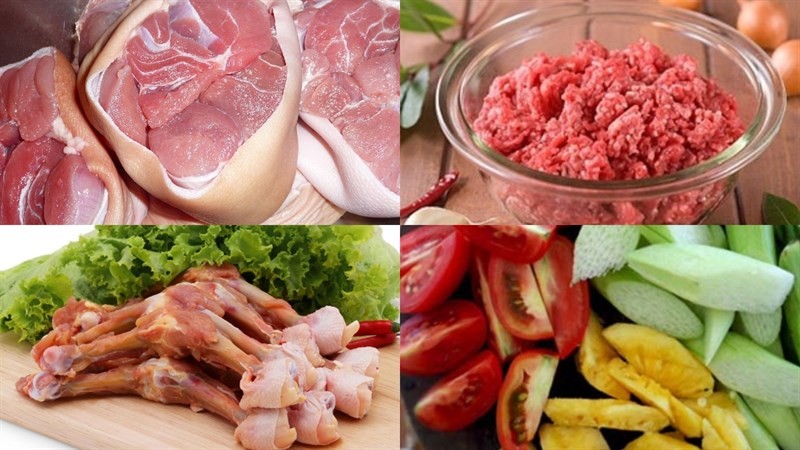 Nguyên liệu tươi sống chuẩn bị cho món bún mọc chân giò miền Bắc