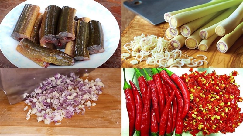 Các nguyên liệu chính để chế biến lươn xào sả ớt, một cách nấu món xào ngon và truyền thống