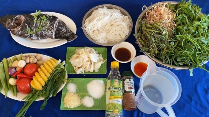 Tổng hợp nguyên liệu tươi sống cho món lẩu cá mú măng chua