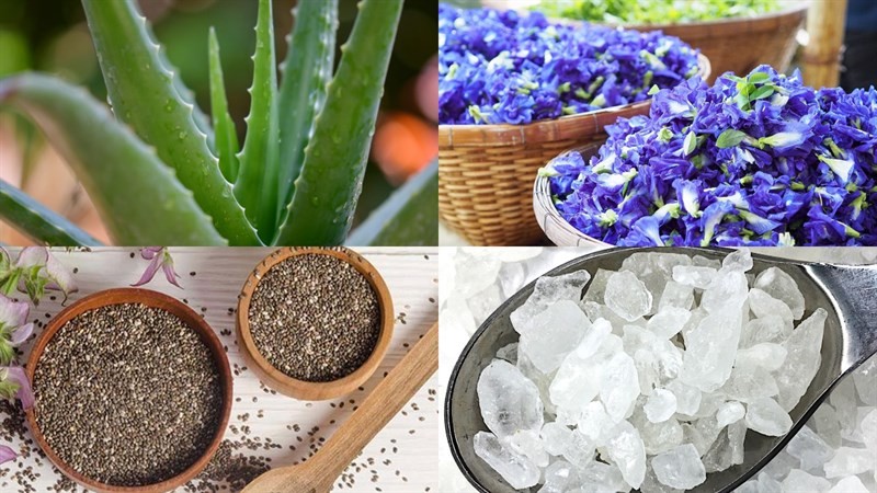 Nguyên liệu để chế biến hạt chia đường phèn hoa đậu biếc