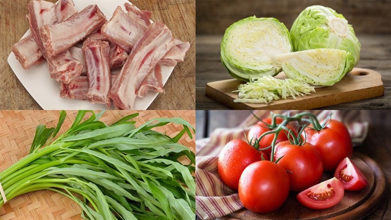 Nguyên liệu rau củ tươi ngon đã sẵn sàng cho món canh sườn canh chua kiểu Thái
