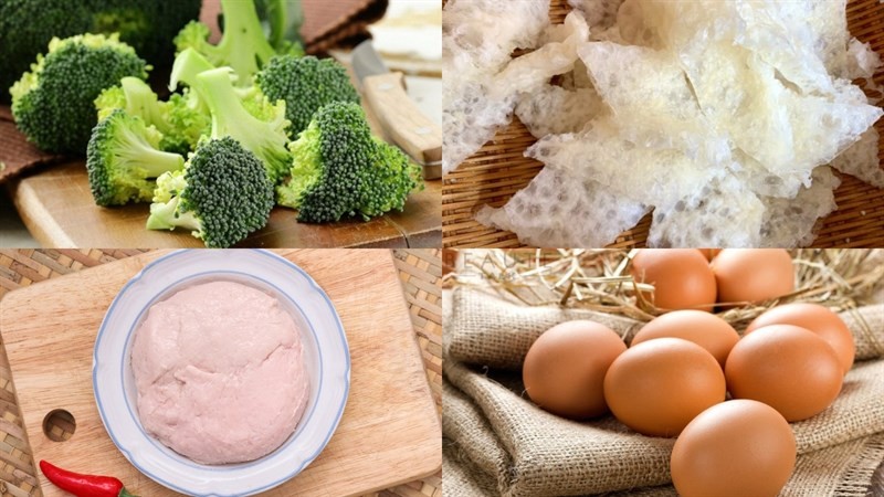 Nguyên liệu đầy đủ để nấu canh súp lơ với bóng bì
