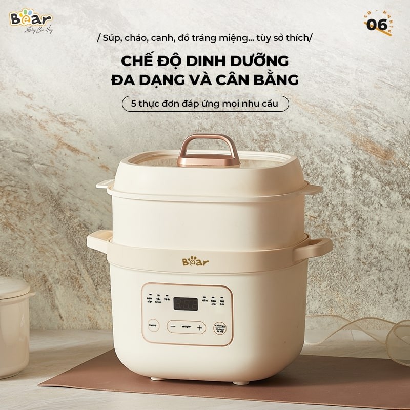 Cách Nấu Cơm Nát Bằng Nồi Nấu Chậm - Nồi nấu chậm Bear 1.6L thế hệ mới