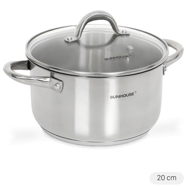 Nồi inox đáy từ Sunhouse 20cm, phù hợp cho mọi cách nấu rau càng cua trên bếp từ.