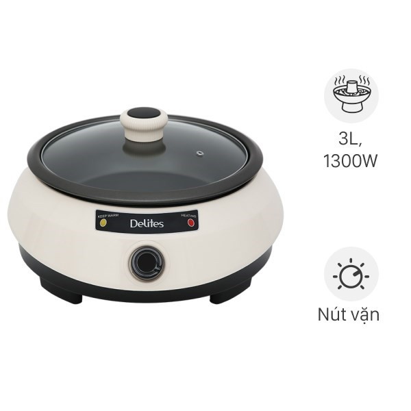 Nồi lẩu điện Delites NL001 3 lít nhỏ gọn, dễ dàng di chuyển