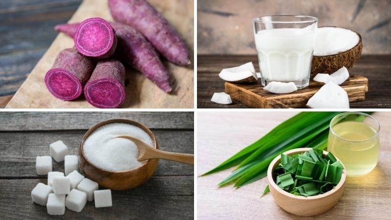 Nguyên liệu làm chè khoai lang dẻo cúng Rằm tháng 7 đẹp mắt