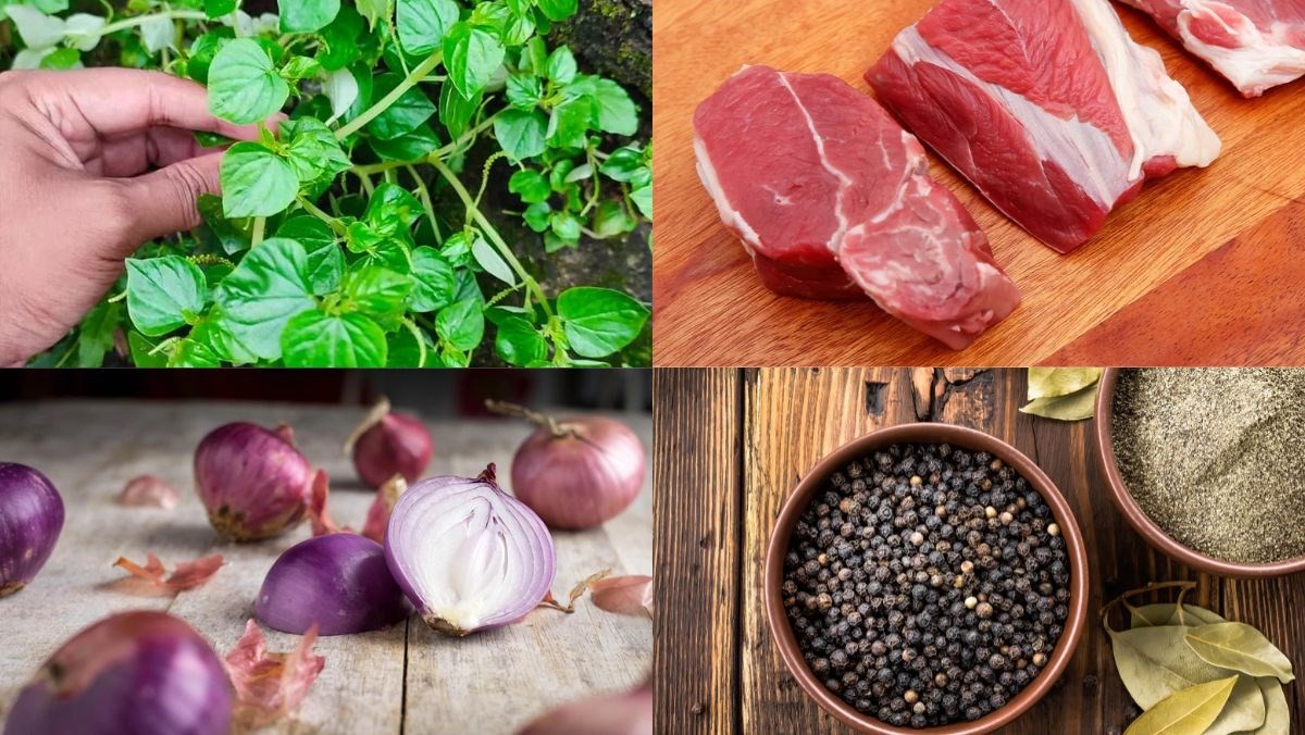 Sơ chế nguyên liệu rau càng cua và thịt bò cho món canh thanh mát.