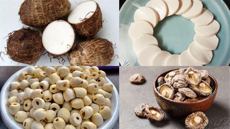 Bộ sưu tập nguyên liệu cần thiết cho món canh khoai sọ chay
