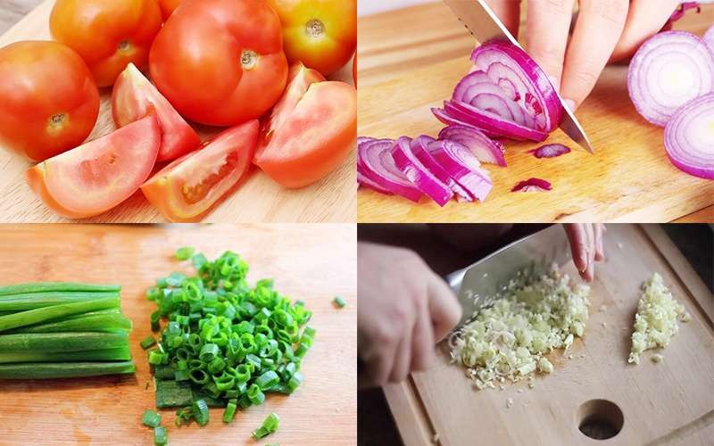 Sơ chế các nguyên liệu phụ cho lẩu cá hồi kim chi