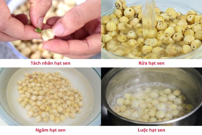 Các bước sơ chế hạt sen để nấu cháo sườn bằng nồi cơm điện