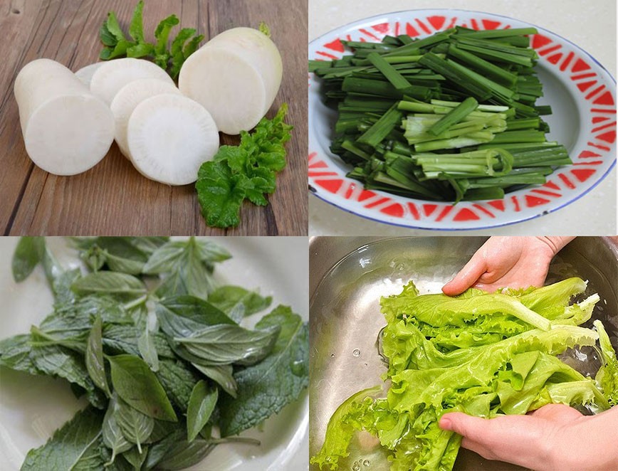 Rau củ đã sơ chế sạch sẽ cho món hủ tiếu khô