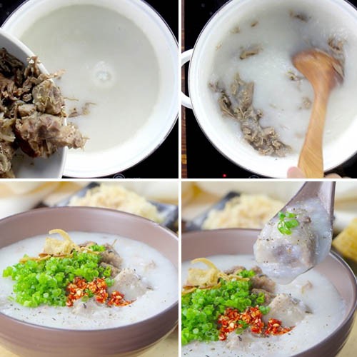 Thưởng thức món cháo sườn bằng bột gạo tẻ thơm ngon, sánh mịn cùng các loại topping