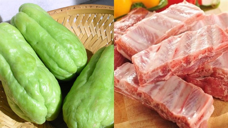 Nguyên liệu chuẩn bị cho món canh su su sườn non
