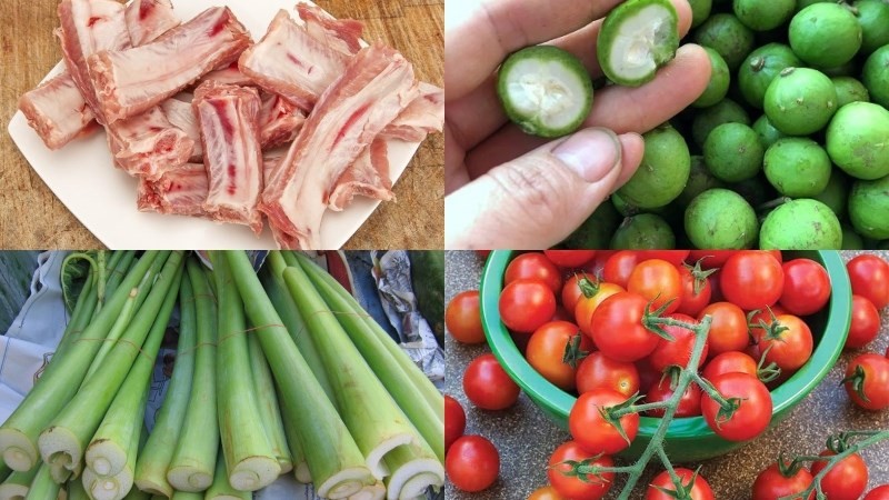 Nguyên liệu tươi sống để làm sườn nấu sấu dọc mùng