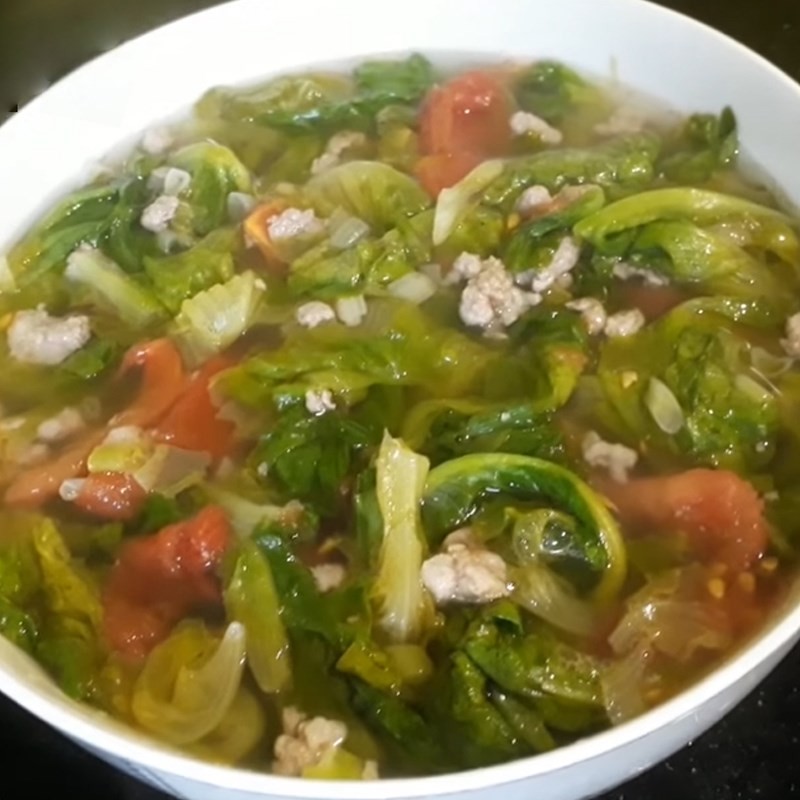 Thành phẩm Canh xà lách thịt heo