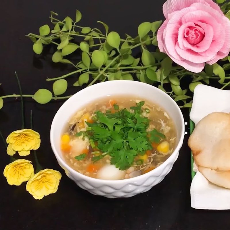 Thành phẩm súp tôm bắp ngon miệng