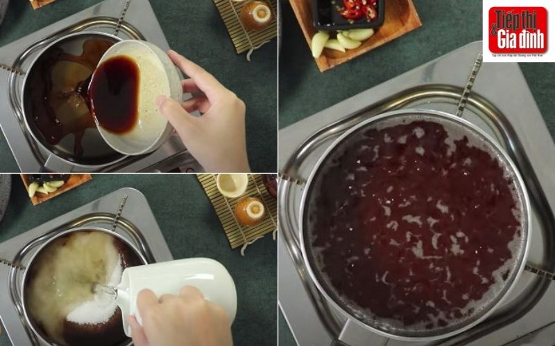 Đun sôi nước lọc, mắm và đường cho đến khi hỗn hợp sánh lại để nước mắm lâu ngon