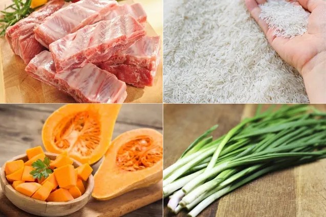 Nguyên liệu chính nấu cháo sườn bí đỏ cho bé ăn dặm