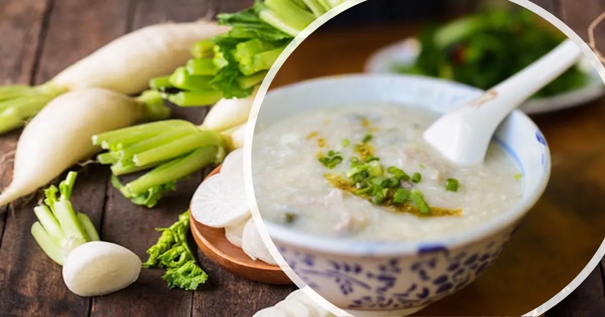 Bát cháo sườn củ cải trắng hấp dẫn cho bé đang ăn dặm