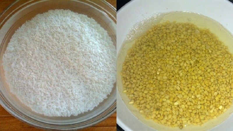 Gạo nếp và đậu xanh đã được ngâm nước, sẵn sàng cho công đoạn nấu xôi chè.