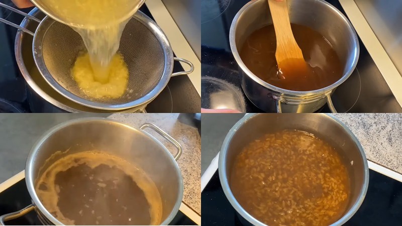 Nồi chè gừng đang được khuấy đều trên bếp, hương gừng lan tỏa ấm áp.