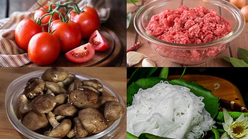 Bộ nguyên liệu tươi ngon chuẩn bị cho món bún bung dọc mùng truyền thống